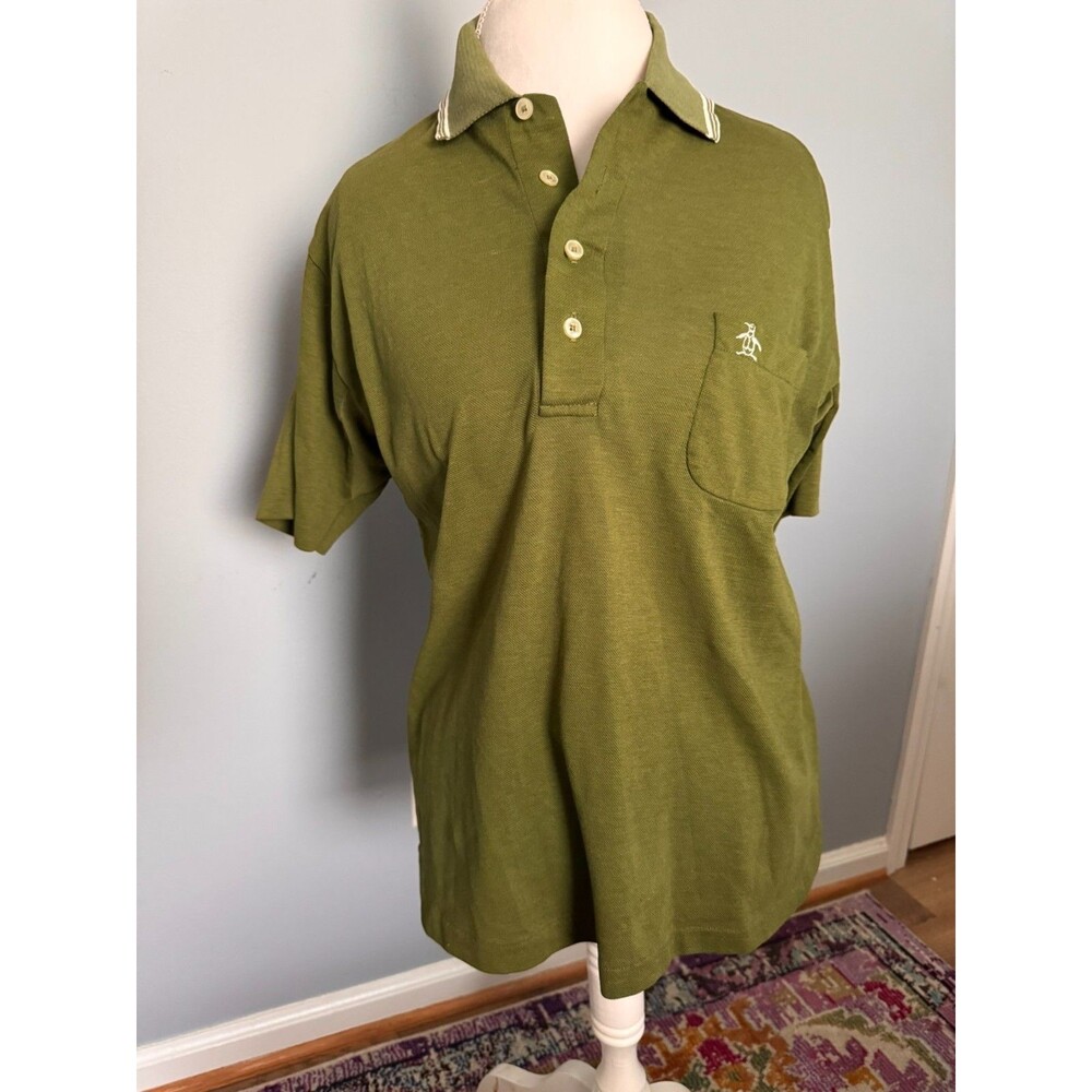 Vintage 70s 80s Avocado Green Polo Munsingwear Grand Slam Penguin Shirt Large
